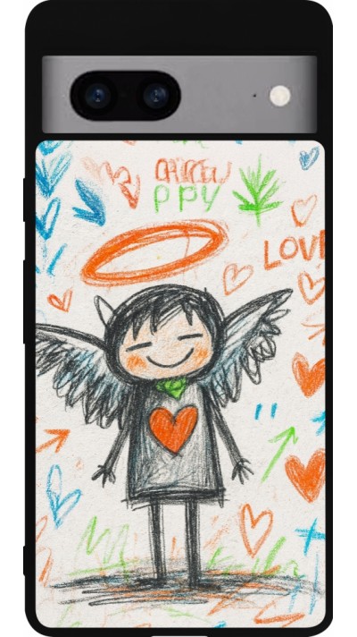Google Pixel 7a Case Hülle - Silikon schwarz Little Angel Sketch Love