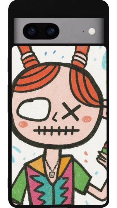 Google Pixel 7a Case Hülle - Silikon schwarz Little Girl Sketch