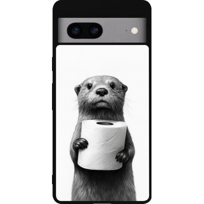 Google Pixel 7a Case Hülle - Silikon schwarz Otter Toilettenpapier