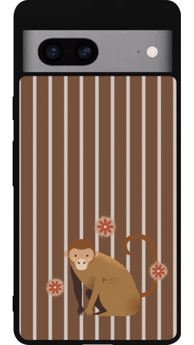 Coque Google Pixel 7a - Silicone rigide noir Monkey with stripes