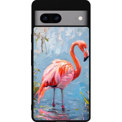 Google Pixel 7a Case Hülle - Silikon schwarz Paint Flamingo