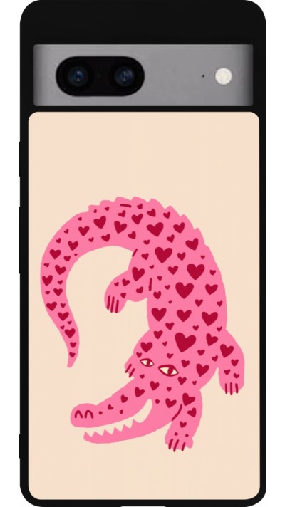 Coque Google Pixel 7a - Silicone rigide noir Pink crocodile 2026