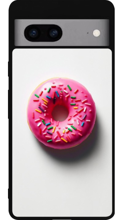 Google Pixel 7a Case Hülle - Silikon schwarz Weisser Hintergrund, pinker Donut