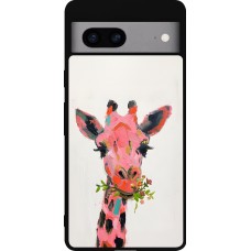 Google Pixel 7a Case Hülle - Silikon schwarz Pink Girafe Paint