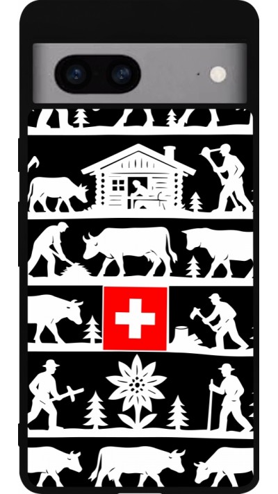 Coque Google Pixel 7a - Silicone rigide noir Poya Suisse 1 noir