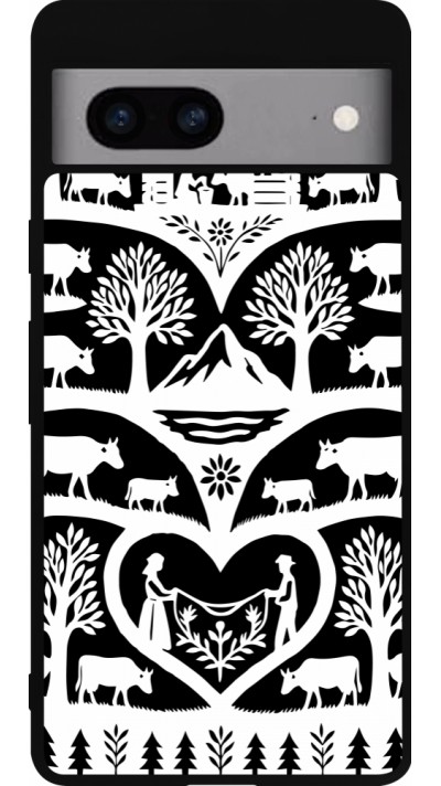 Coque Google Pixel 7a - Silicone rigide noir Poya Suisse 2 noir