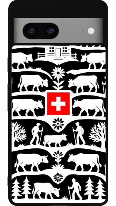 Coque Google Pixel 7a - Silicone rigide noir Poya Suisse 3 noir