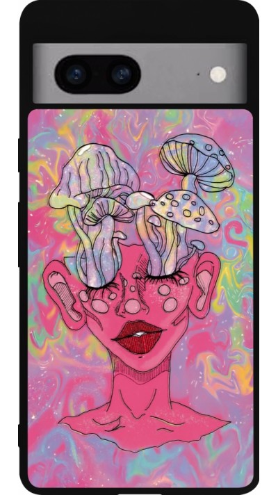Google Pixel 7a Case Hülle - Silikon schwarz Psychedelic pink mushroom