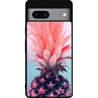 Google Pixel 7a Case Hülle - Silikon schwarz Purple Pink Pineapple