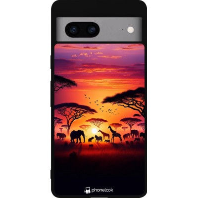 Google Pixel 7a Case Hülle - Silikon schwarz Safari Sonnenuntergang Wildtiere