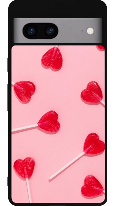 Coque Google Pixel 7a - Silicone rigide noir Saint Valentines Day 26 Lollipop