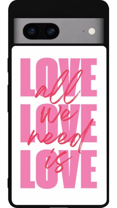Coque Google Pixel 7a - Silicone rigide noir Saint Valentines Day 26 Love all we need is