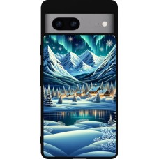 Coque Google Pixel 7a - Silicone rigide noir Snowy Mountain Village Lake night