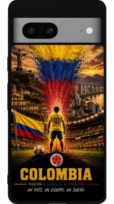 Coque Google Pixel 7a - Silicone rigide noir Football Colombie splash 2026