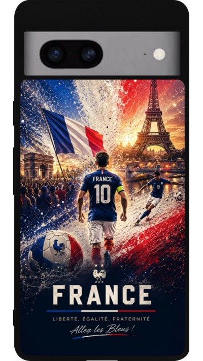 Coque Google Pixel 7a - Silicone rigide noir Football France splash 2026