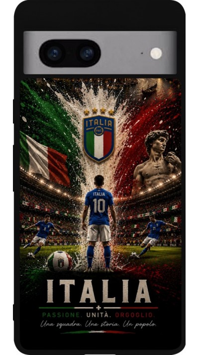 Coque Google Pixel 7a - Silicone rigide noir Football Italie splash 2026