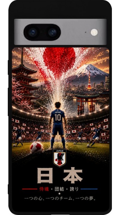 Coque Google Pixel 7a - Silicone rigide noir Football Japon splash 2026