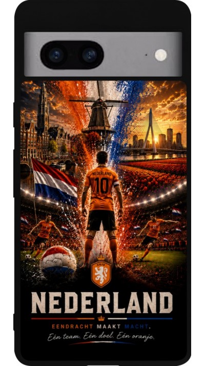 Coque Google Pixel 7a - Silicone rigide noir Football Pays-Bas splash 2026