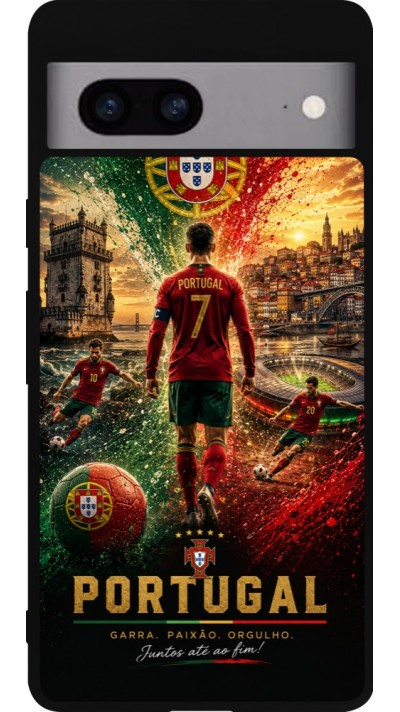 Coque Google Pixel 7a - Silicone rigide noir Football Portugal splash 2026