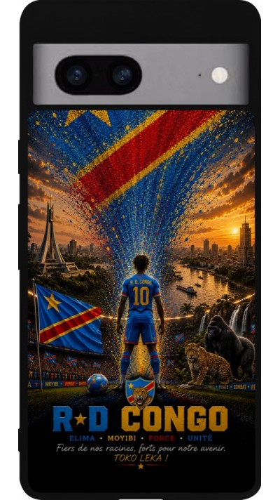 Coque Google Pixel 7a - Silicone rigide noir Football République démocratique du Congo splash 2026