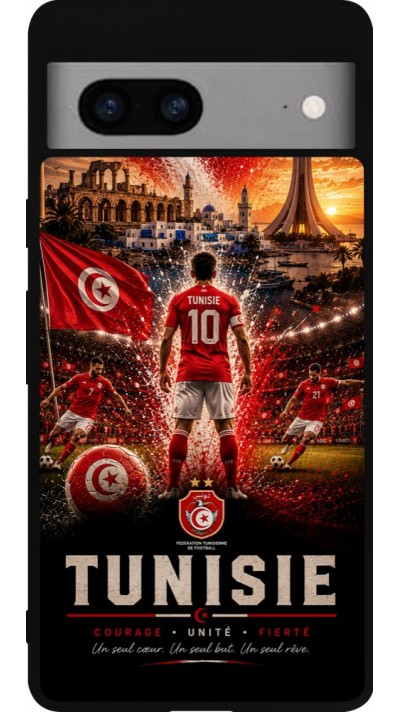 Coque Google Pixel 7a - Silicone rigide noir Football Tunisie splash 2026