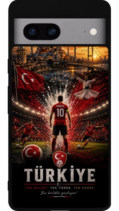Coque Google Pixel 7a - Silicone rigide noir Football Turquie splash 2026