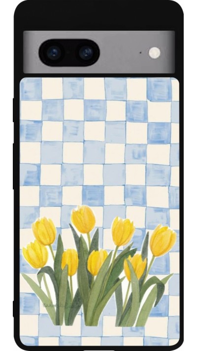 Google Pixel 7a Case Hülle - Silikon schwarz Blue vichy tulips Spring 2026