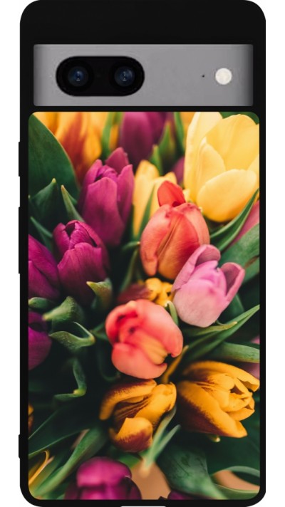 Google Pixel 7a Case Hülle - Silikon schwarz Bouquet of tulips Spring 2026