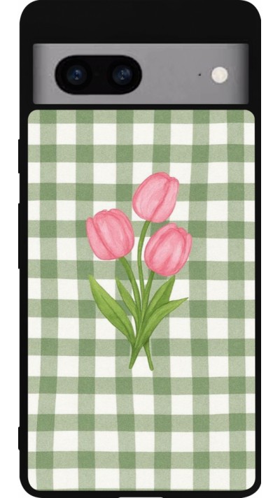 Google Pixel 7a Case Hülle - Silikon schwarz Green vichy tulips Spring 2026