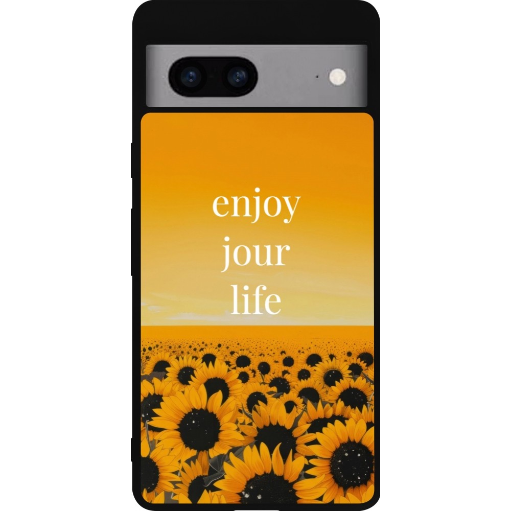 Coque Google Pixel 7a - Silicone rigide noir Summer 2025 Enjoy your life