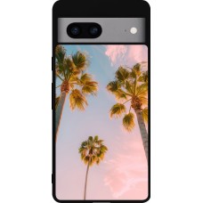 Coque Google Pixel 7a - Silicone rigide noir Summer 2025 Palmiers