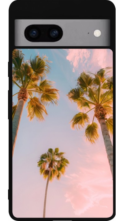 Coque Google Pixel 7a - Silicone rigide noir Summer 2025 Palmiers