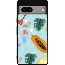 Coque Google Pixel 7a - Silicone rigide noir Summer 2025 Pattern papaya