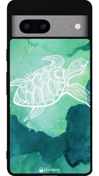 Google Pixel 7a Case Hülle - Silikon schwarz Turtle Aztec Watercolor