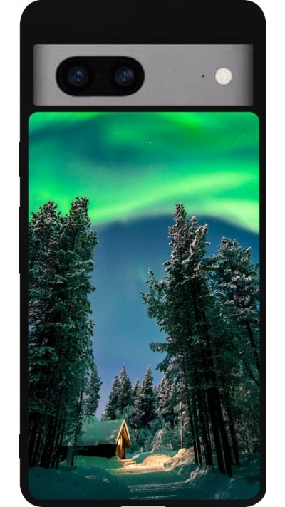 Google Pixel 7a Case Hülle - Silikon schwarz Winter 22 Northern Lights