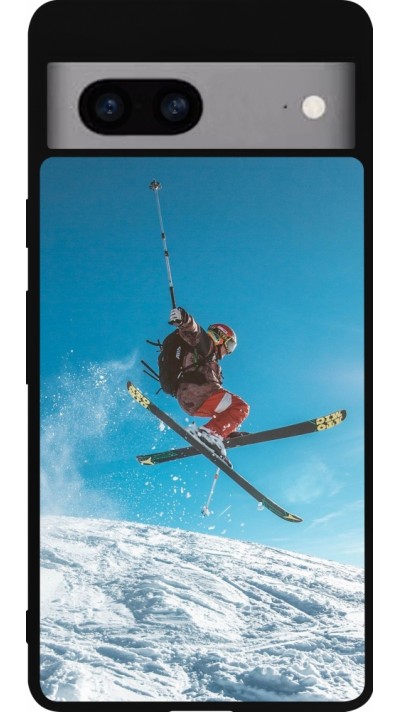 Google Pixel 7a Case Hülle - Silikon schwarz Winter 22 Ski Jump