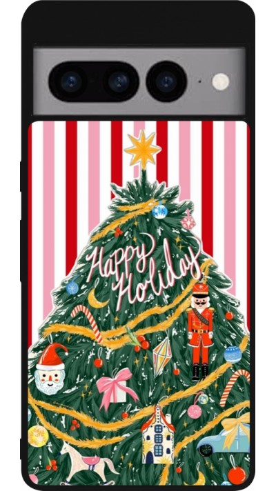 Coque Google Pixel 7 Pro - Silicone rigide noir Christmas 25 Happy Holiday