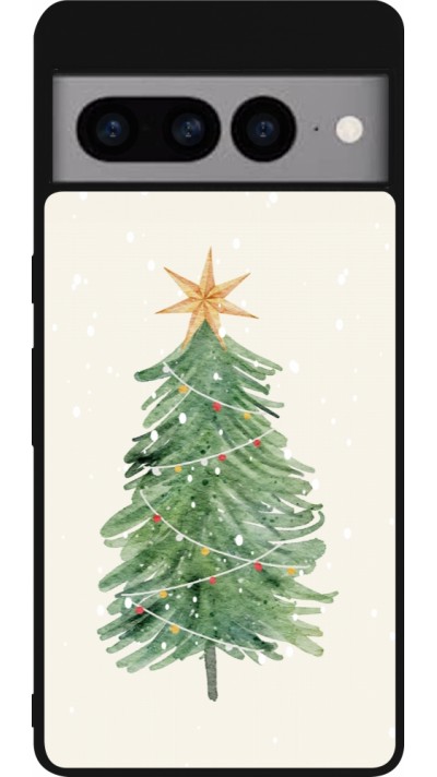 Coque Google Pixel 7 Pro - Silicone rigide noir Christmas 25 Sketch Tree
