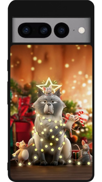 Coque Google Pixel 7 Pro - Silicone rigide noir Christmas 25 Xmas Cat