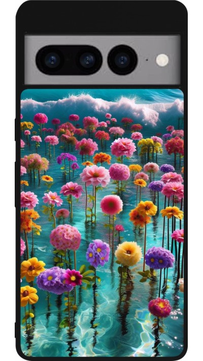 Google Pixel 7 Pro Case Hülle - Silikon schwarz Blumenmeer Wellen