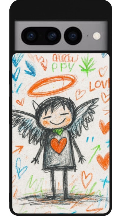 Google Pixel 7 Pro Case Hülle - Silikon schwarz Little Angel Sketch Love