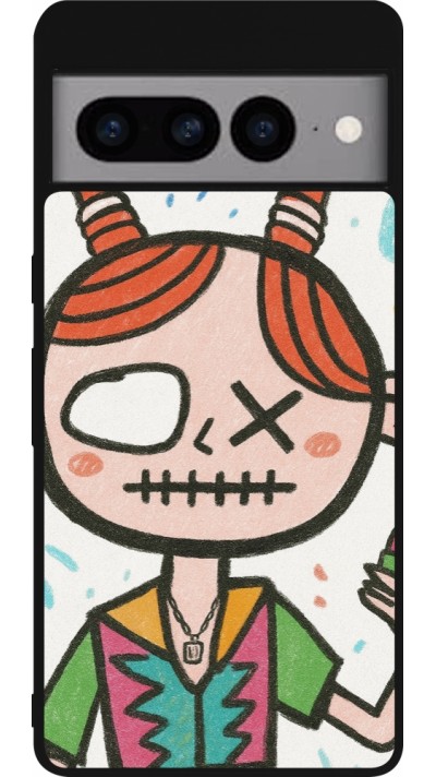 Google Pixel 7 Pro Case Hülle - Silikon schwarz Little Girl Sketch