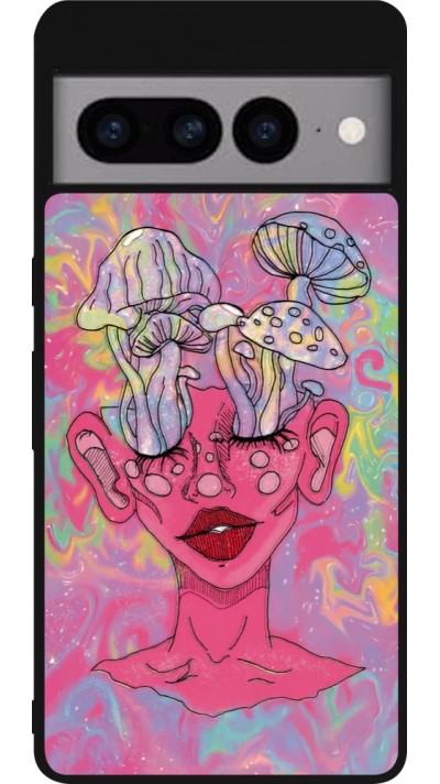 Google Pixel 7 Pro Case Hülle - Silikon schwarz Psychedelic pink mushroom