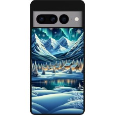 Google Pixel 7 Pro Case Hülle - Silikon schwarz Verschneites Bergdorf am See in der Nacht