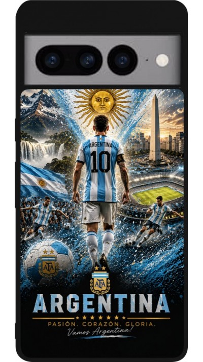 Coque Google Pixel 7 Pro - Silicone rigide noir Football Argentine splash 2026