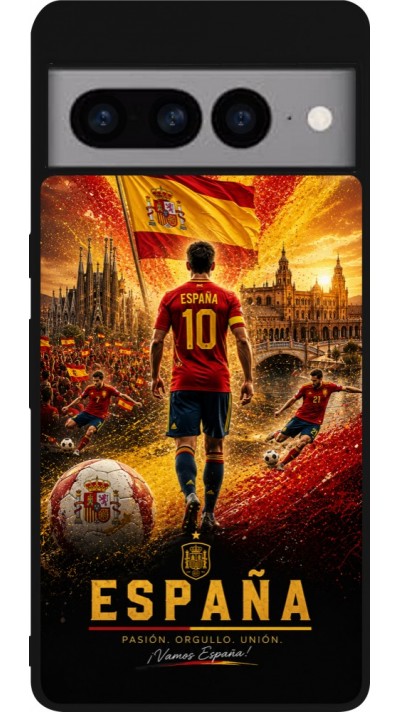 Coque Google Pixel 7 Pro - Silicone rigide noir Football Espagne splash 2026