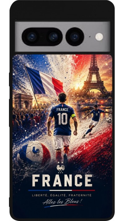 Coque Google Pixel 7 Pro - Silicone rigide noir Football France splash 2026