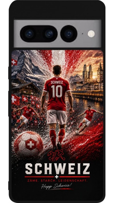 Coque Google Pixel 7 Pro - Silicone rigide noir Football Schweiz splash 2026