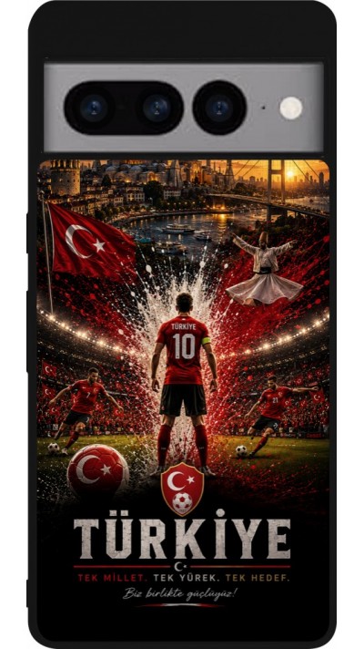 Coque Google Pixel 7 Pro - Silicone rigide noir Football Turquie splash 2026