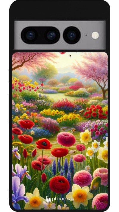 Coque Google Pixel 7 Pro - Silicone rigide noir Spring 25 Bouquet printemps